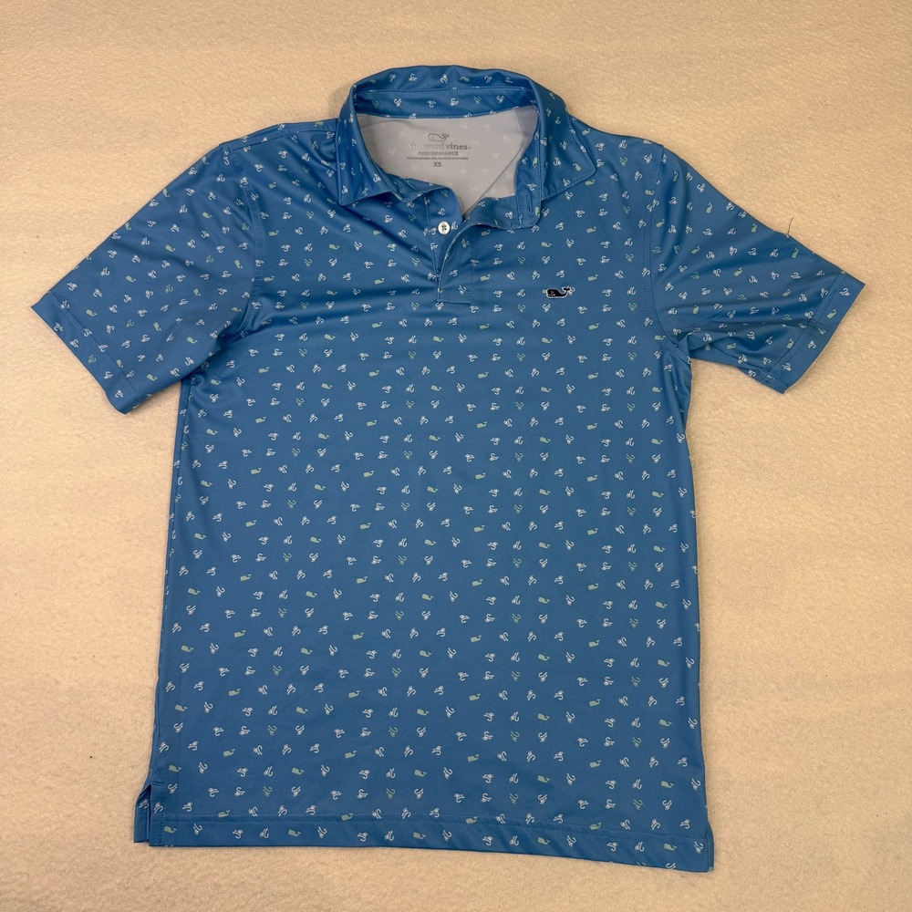 Vineyard Vines Mens XS Blue Performance Polo Whale Hook Print 1G013249